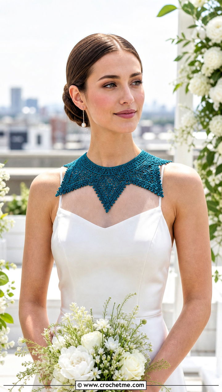 Pointed Crochet Collar With Minimalist Slip Wedding Dress - 15 Crochet Collar For Wedding Dress outfit ideas
