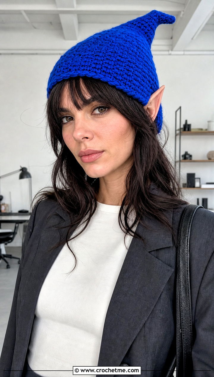 Pointed Dobby Crochet Hat With Blazer And Wide Leg Pants - 25 dobby crochet hat outfit ideas