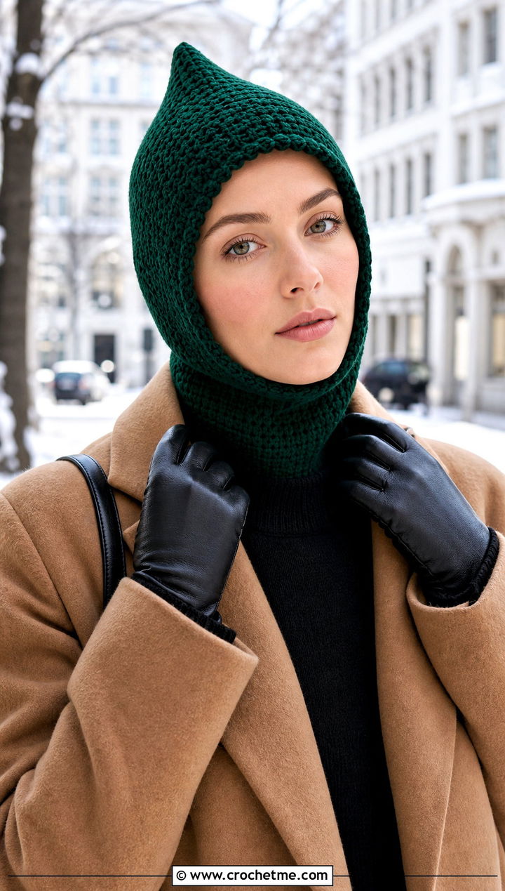 Pointed Hood Crochet Balaclava With Longline Coat - 25 easy crochet balaclava outfit ideas