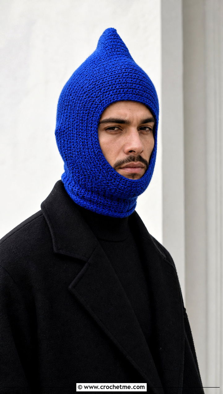 Pointed Hood Crochet Balaclava With Monochrome Outfit - 30 crochet balaclava for men outfit ideas