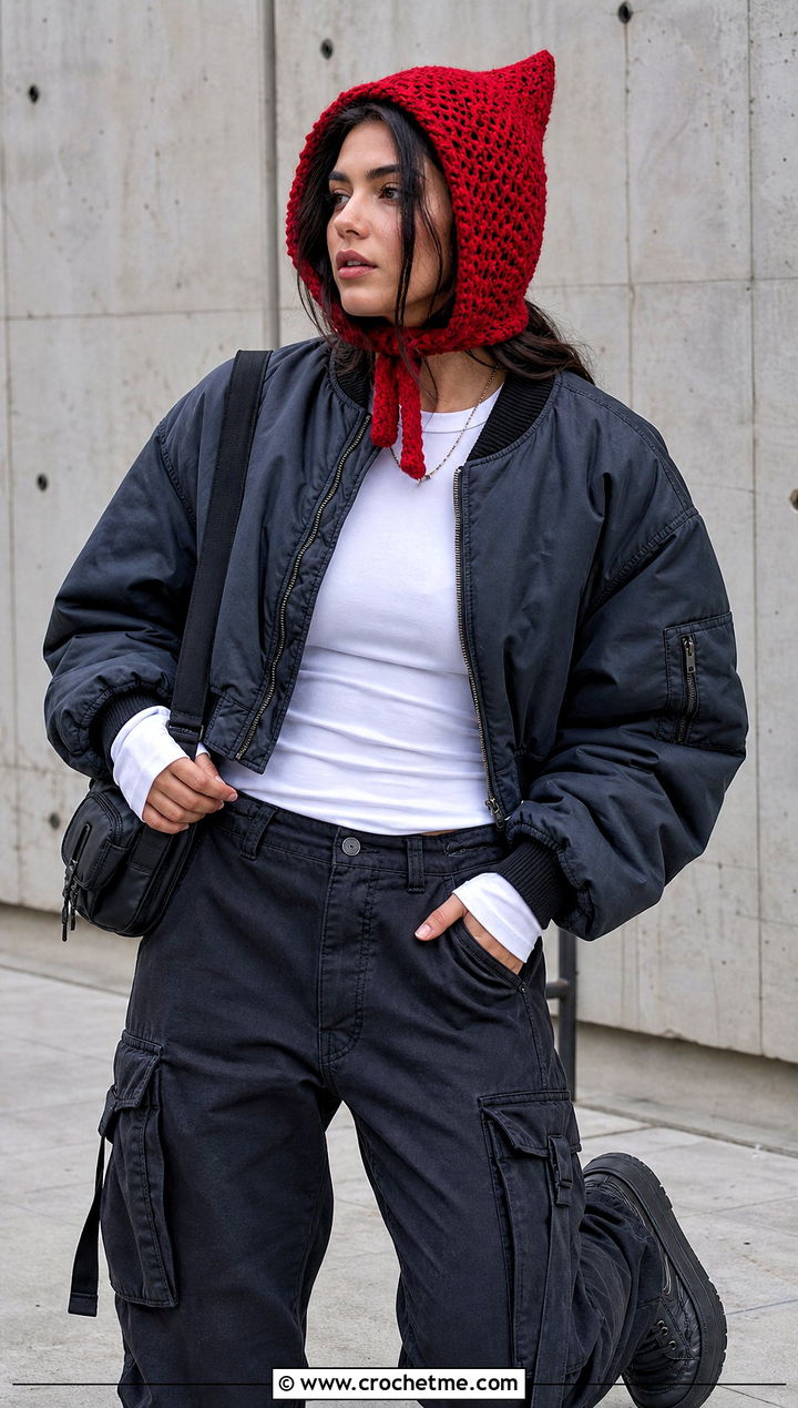 Pointed Katniss Crochet Hood With Cargo Pants - 15 katniss crochet hat outfit ideas