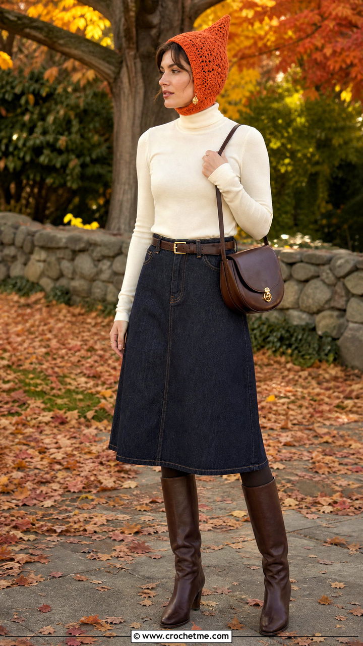 Pointed Pixie Balaclava With Midi Skirt - 35 crochet baclava hat outfit ideas