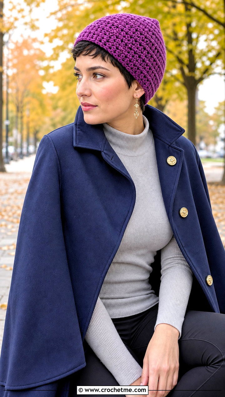 Pointed Pixie Crochet Beanie With Cape Coat And Leggings - 30 crochet fall beanie outfit ideas
