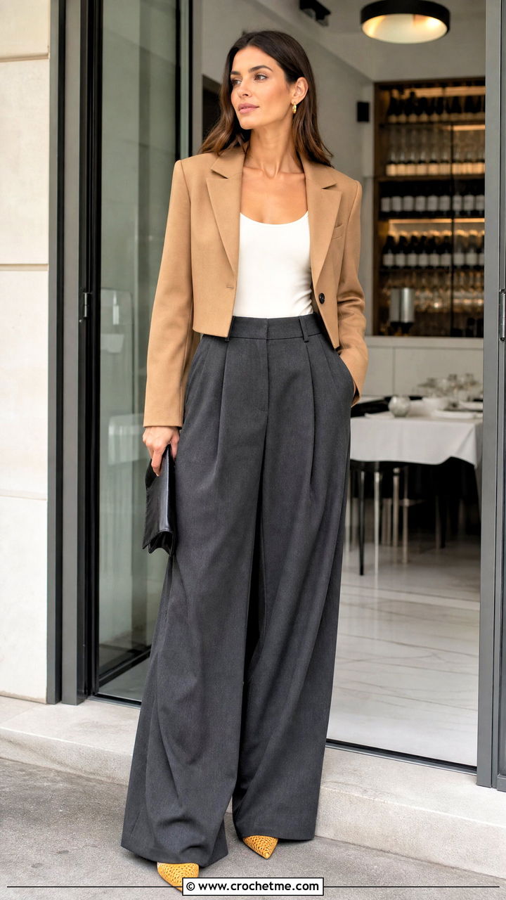 Pointed Toe Crochet Boots With Wide Leg Pants - 35 crochet boots outfit ideas