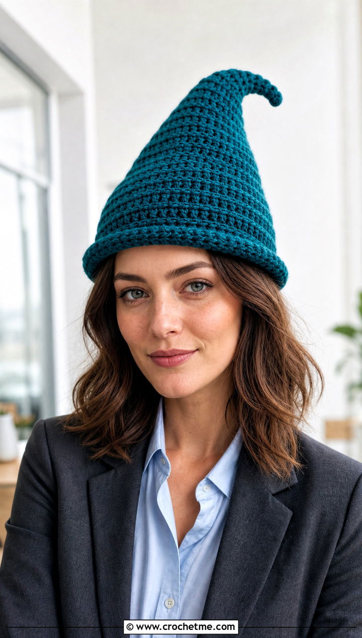 Pointed Witch Beanie With Tailored Blazer - 25 Halloween Crochet Beanies outfit ideas