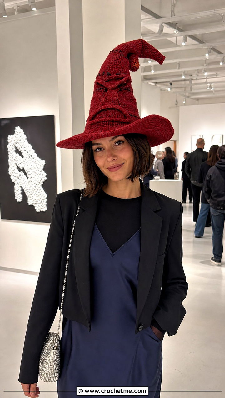 Pointed Witch Crochet Sorting Hat With Slip Dress - 35 crochet sorting hat outfit ideas