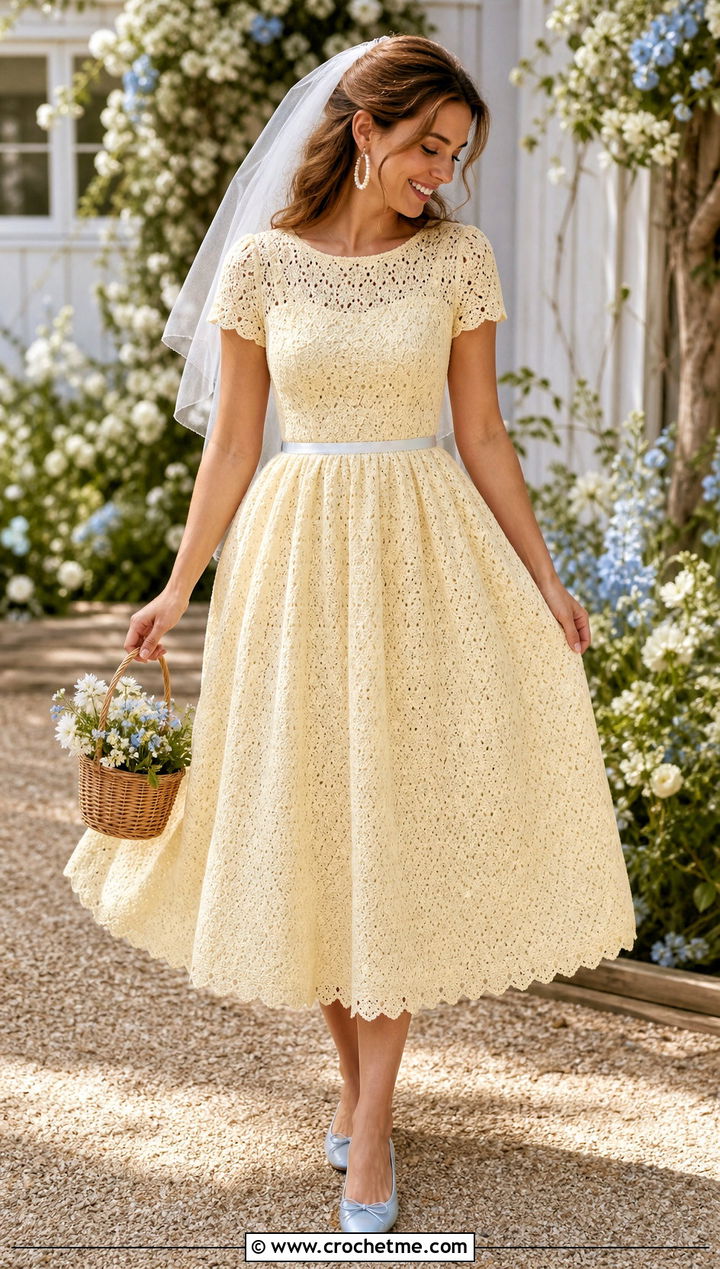 Pointelle Crochet Wedding Dress With Ballet Flats - 15 crochet wedding dress inspiration outfit ideas