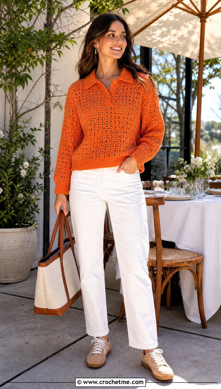 Polo Collar Mcdreamy Crochet Sweater With White Jeans - 15 Mcdreamy Crochet Sweater outfit ideas