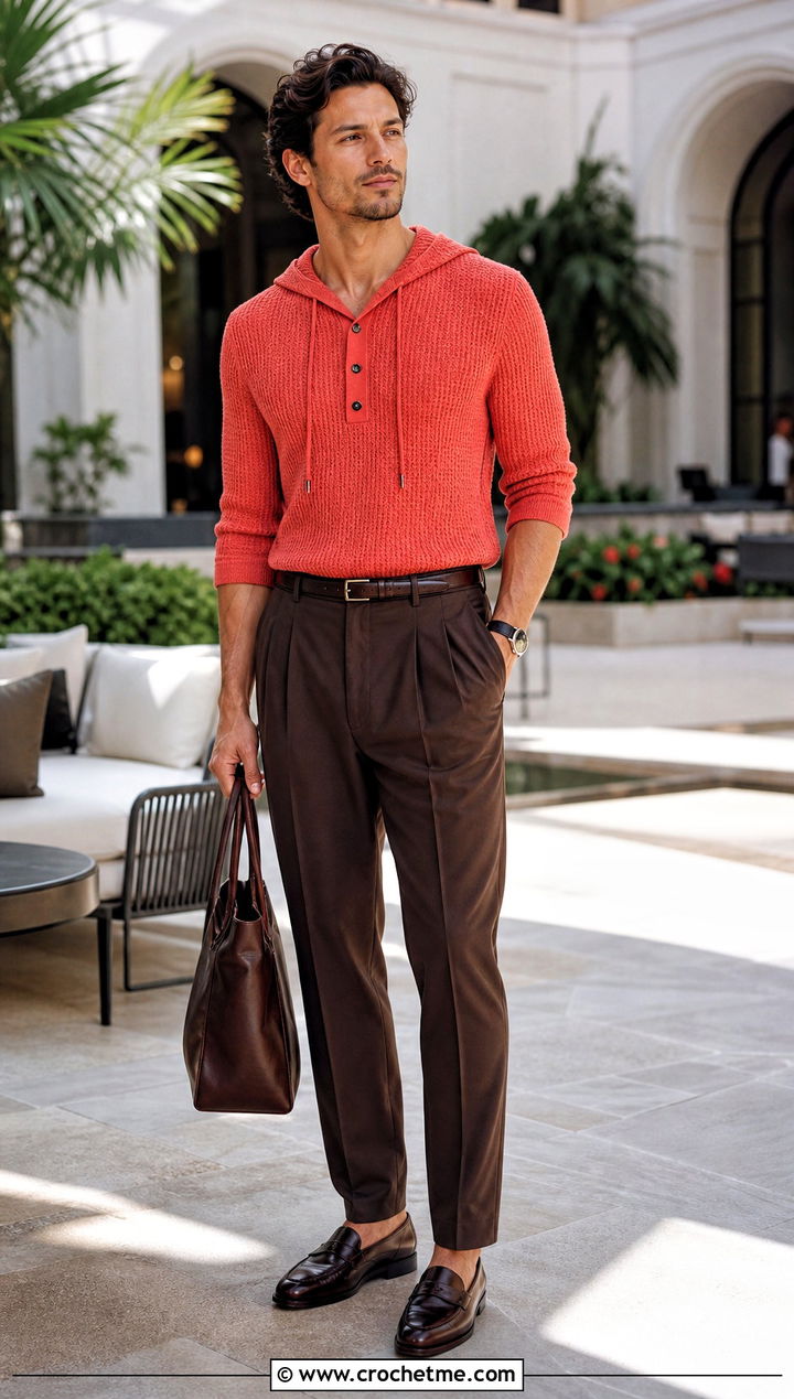 Polo Crochet Hoodie With Dress Pants - 30 crochet mens hoodie outfit ideas