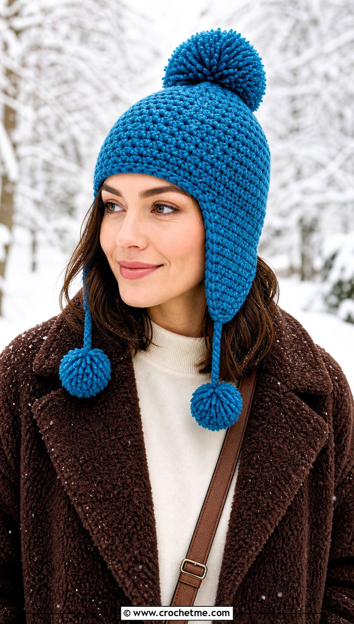 Pom Pom Crochet Aviator Hat With Teddy Coat - 30 crochet aviator hat outfit ideas