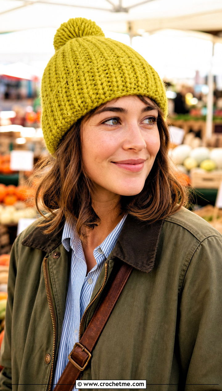 Pom Pom Crochet Beanie With Barn Jacket - 15 Easy Crochet Projects Beanie outfit ideas