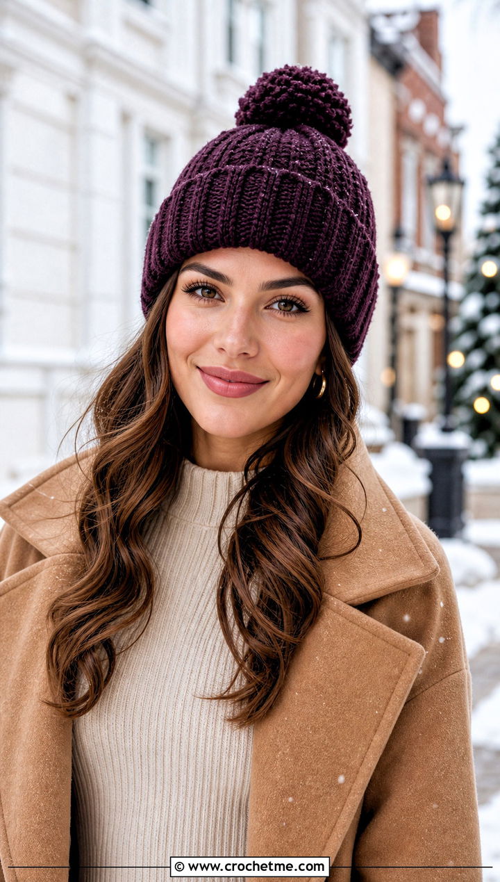 Pom Pom Crochet Beanie With Knit Dress And Boots - 25 Birthday Crochet Hat outfit ideas