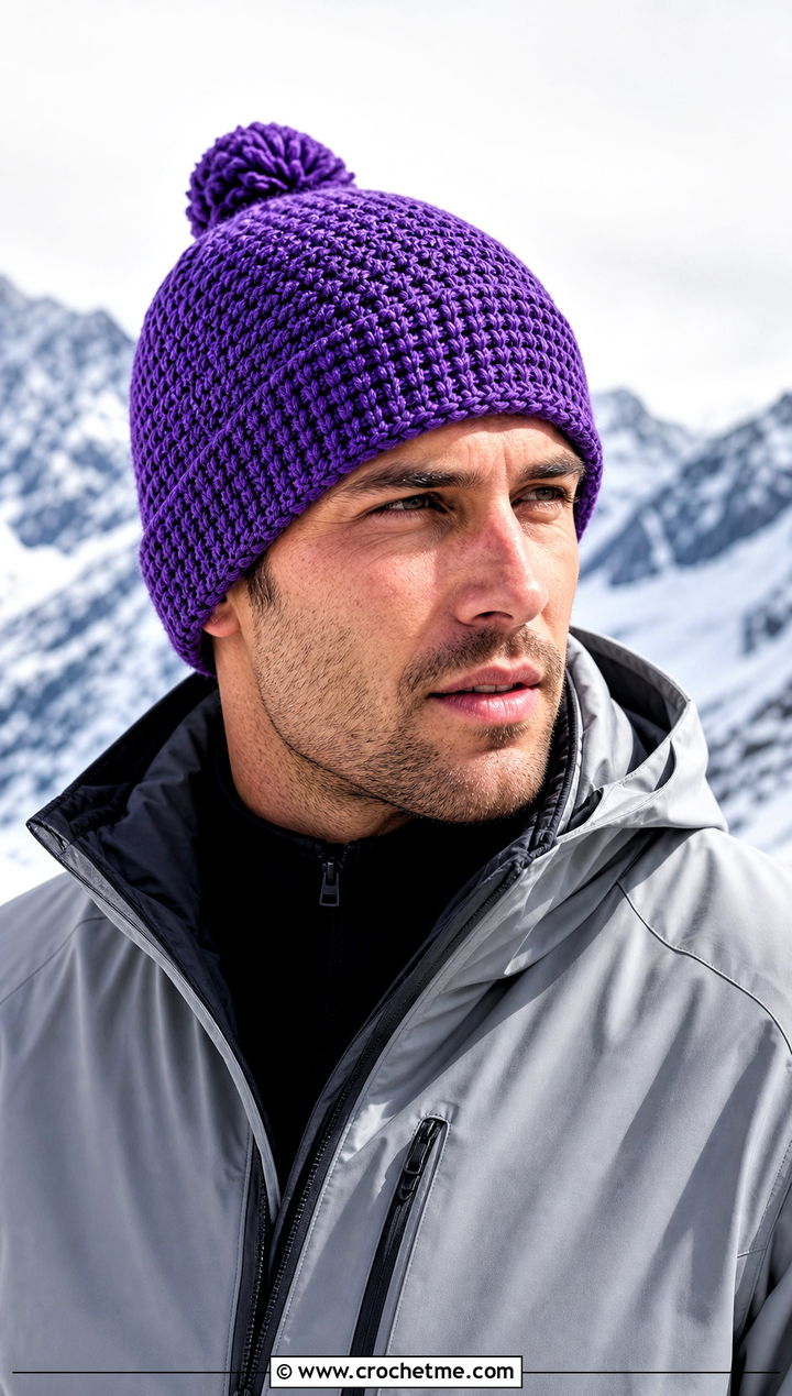 Pom Pom Crochet Beanie With Ski Jacket - 30 male crochet hat outfit ideas