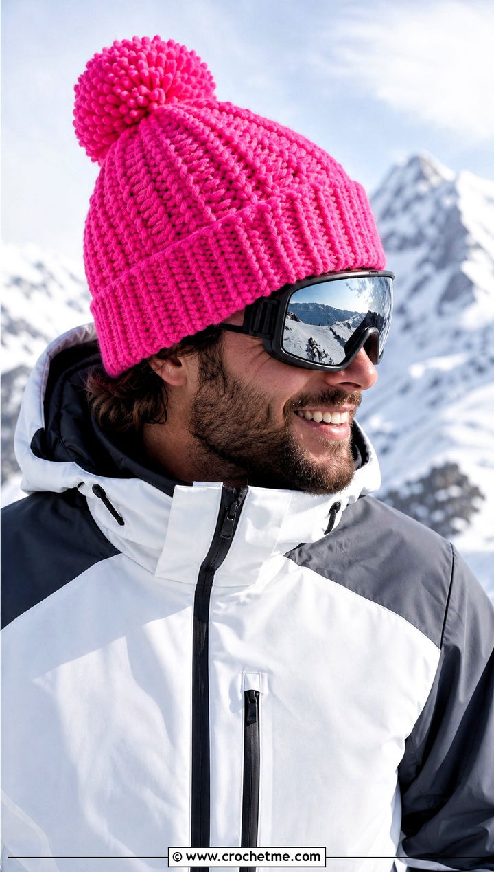 Pom Pom Crochet Beanie With Ski Jacket - 30 mens crochet hats men's beanie outfit ideas