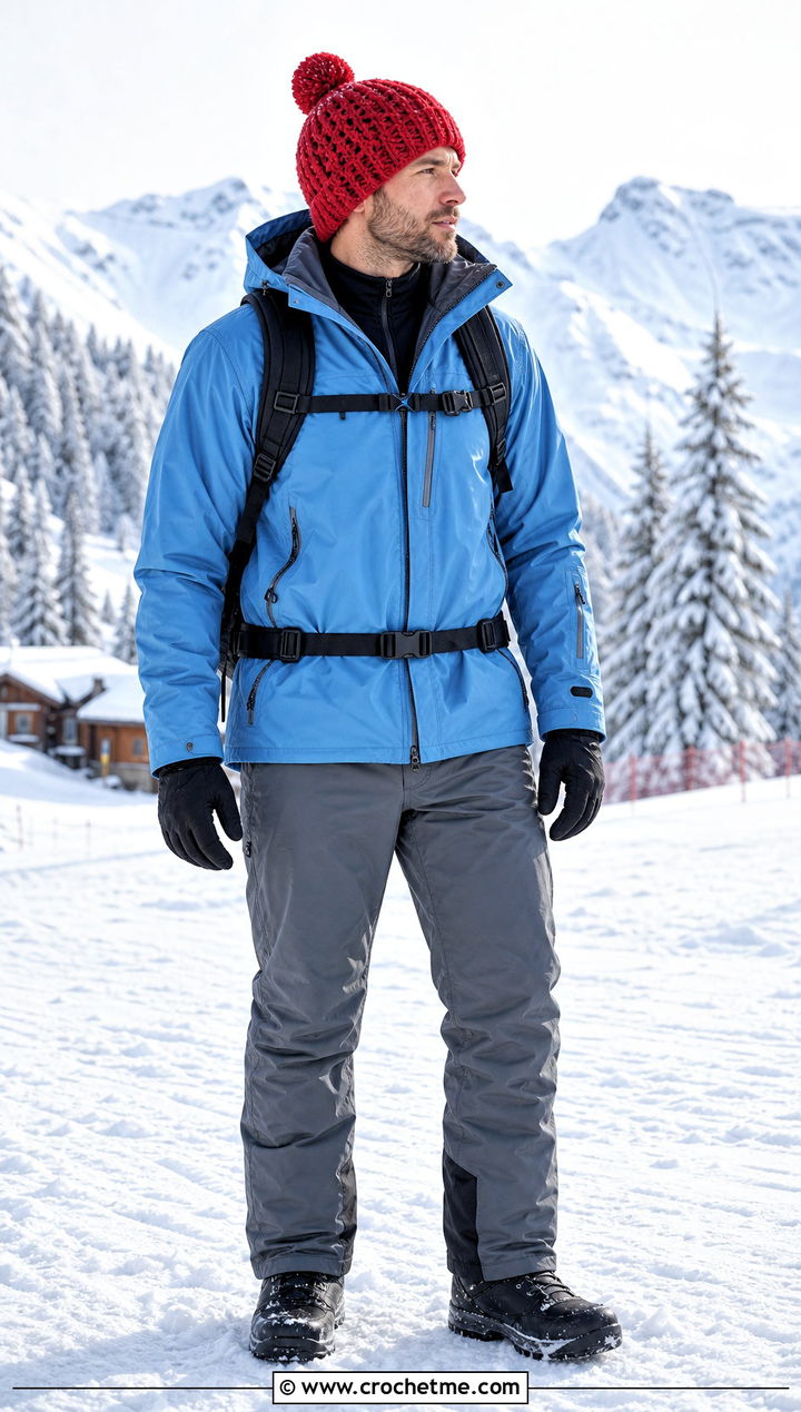 Pom Pom Crochet Beanie With Ski Jacket - 35 Men Crochet Beanie outfit ideas