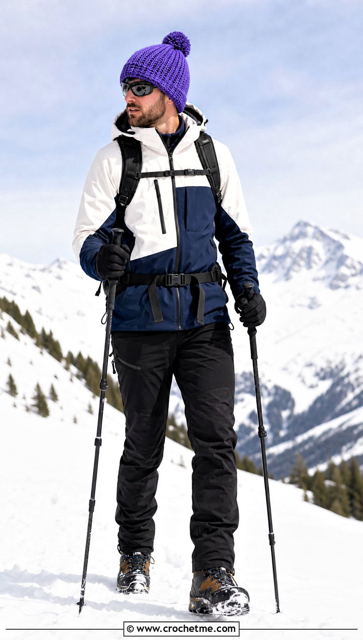 Pom Pom Crochet Beanie With Ski Jacket - 35 mens crochet beanie outfit ideas