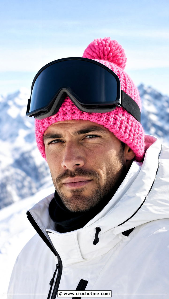 Pom Pom Crochet Beanie With Ski Jacket - 25 crochet hat ideas for men