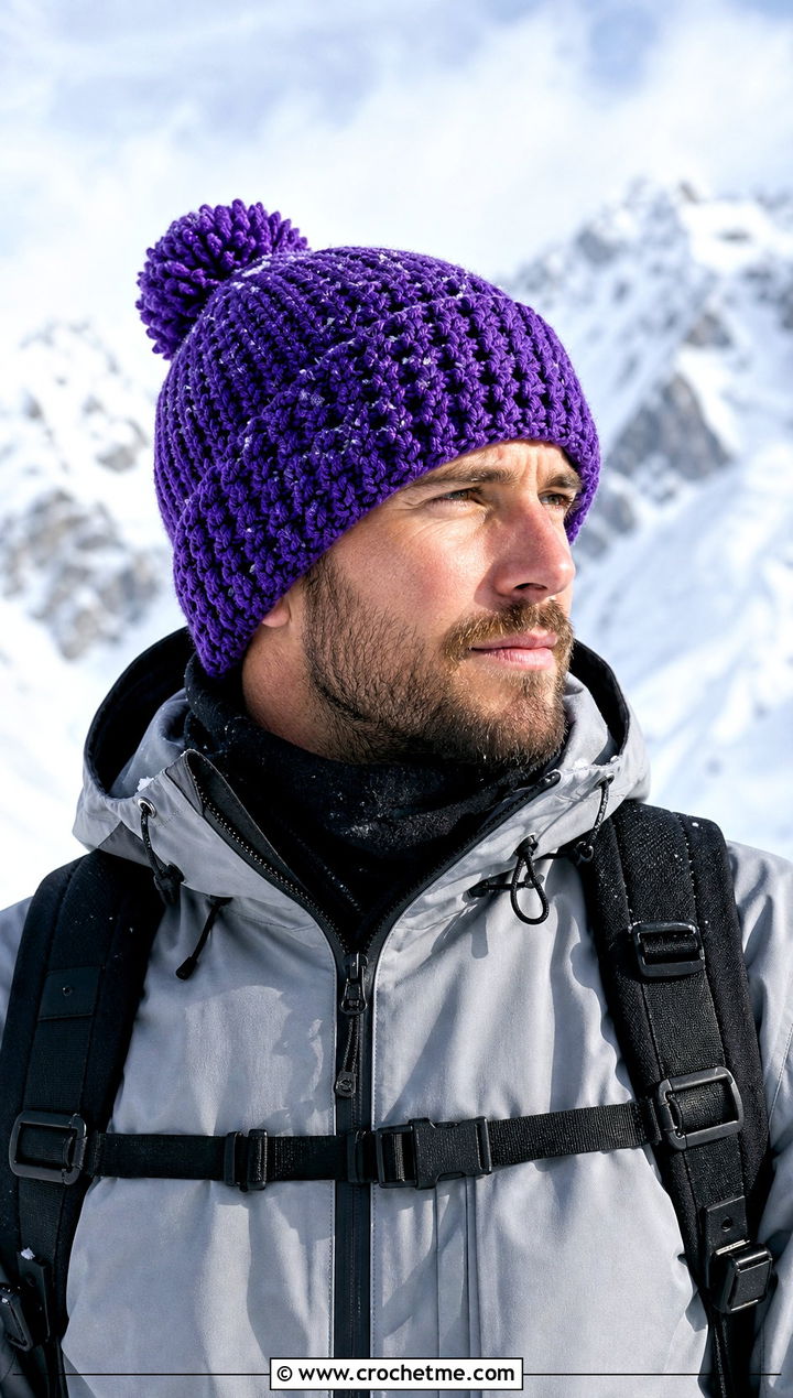 Pom Pom Crochet Beanie With Ski Jacket And Technical Pants - 30 men's crochet hats outfit ideas