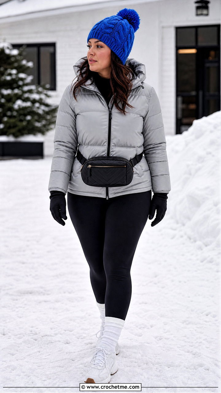Pom Pom Crochet Cable Hat With Puffer Jacket And Leggings - 35 crochet cable hat outfit ideas