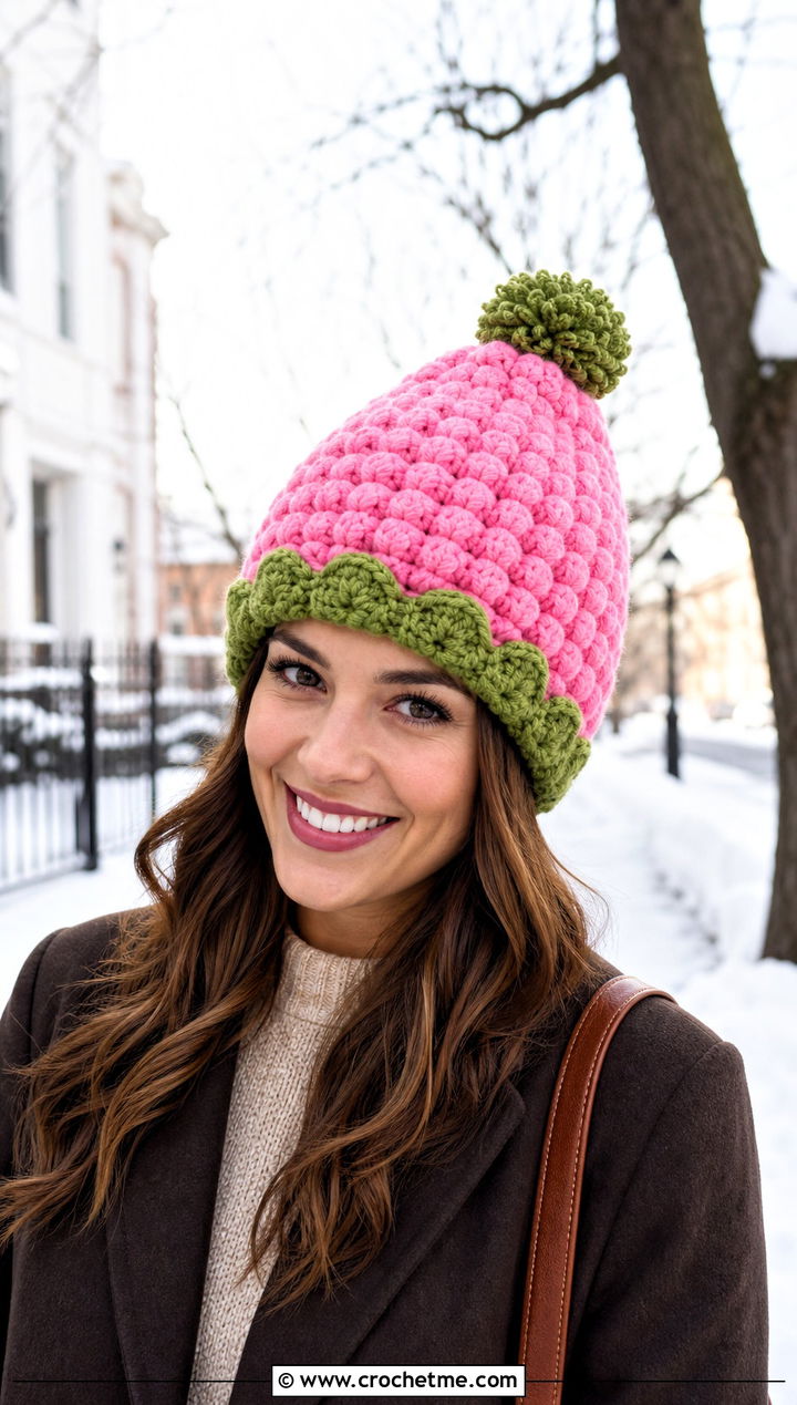 Pom Pom Crochet Corn Hat With Sweater Dress - 15 Crochet Corn Hat outfit ideas