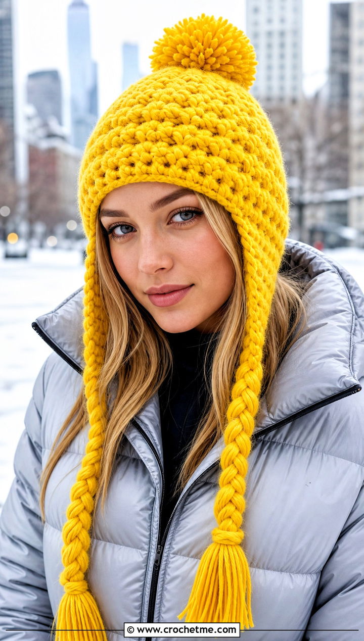 Pom Pom Crochet Doll Hat With Braids And Puffer Jacket - 15 crochet doll hat with braids outfit ideas