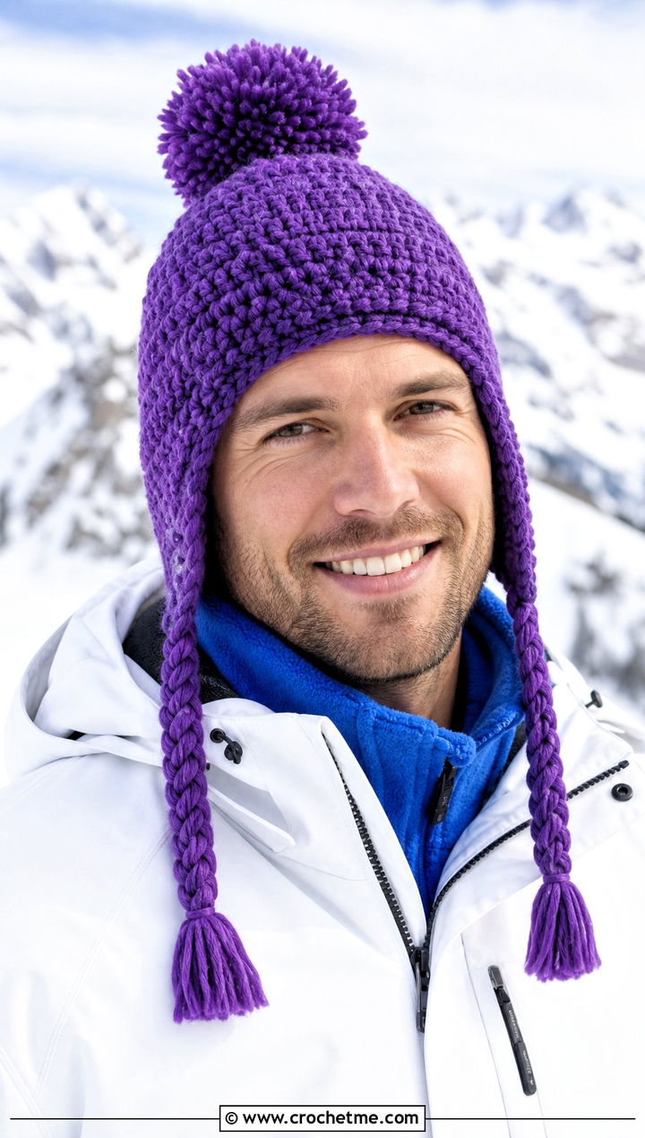 Pom Pom Crochet Earflap Hat With Ski Jacket - 20 Mens Crochet Earflap Hat outfit ideas