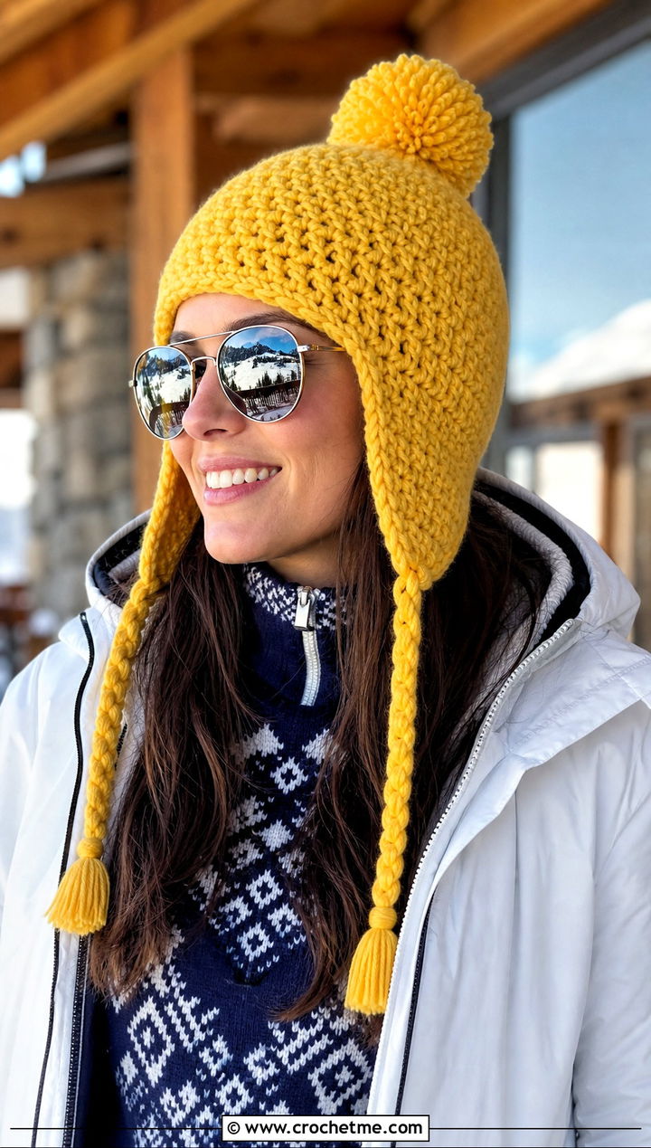 Pom Pom Crochet Earflap Hat With Ski Sweater - 15 Crochet Hat With Earflaps outfit ideas