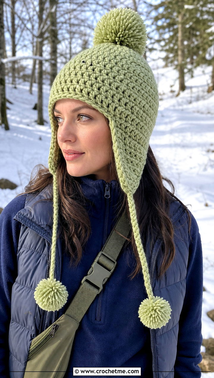 Pom Pom Crochet Russian Hat With Puffer Vest - 35 crochet russian hat outfit ideas
