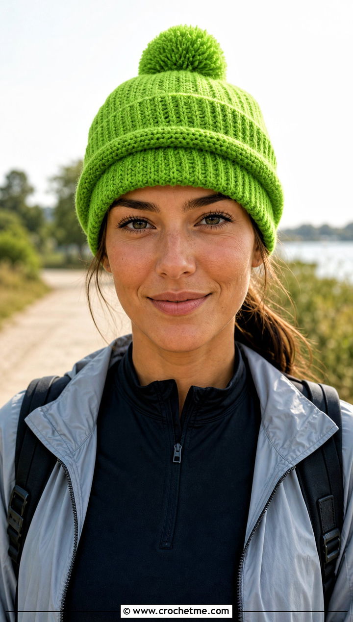Pom Pom Double Brim Crochet Hat With Leggings - 20 Double Brim Crochet Hat outfit ideas
