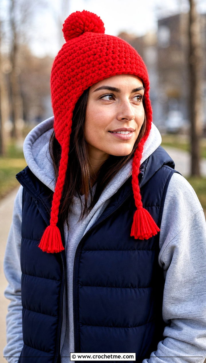 Pom Pom Ear Flap Hat With Matching Sweatsuit - 25 crochet ear flap hat outfit ideas