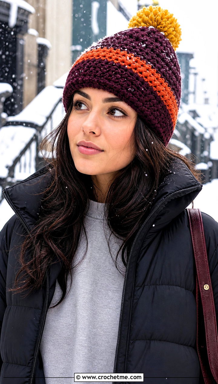 Pom Pom Gryffindor Crochet Beanie With Puffer Jacket - 15 gryffindor crochet hat outfit ideas