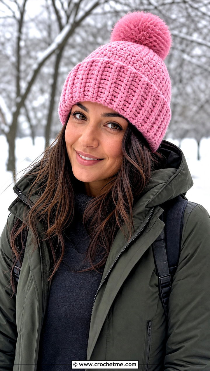 Pom Pom Highland Crochet Beanie With Parka And Jeans - 15 highland crochet beanie outfit ideas