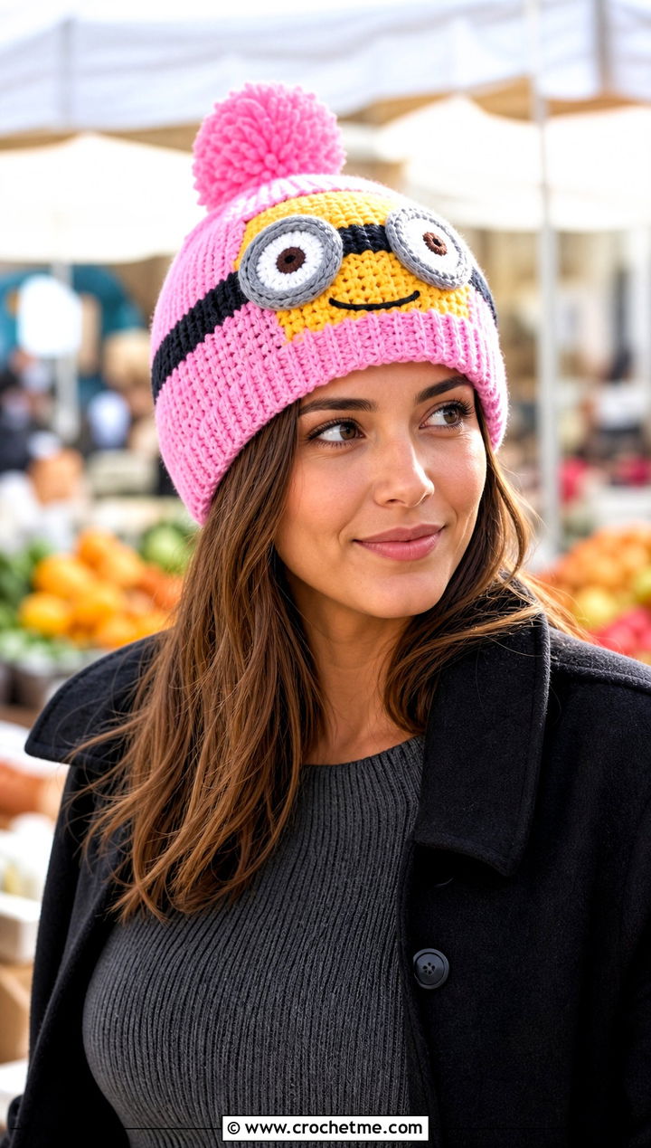Pom Pom Minion Crochet Beanie With Sweater Dress - 25 minion crochet beanie outfit ideas