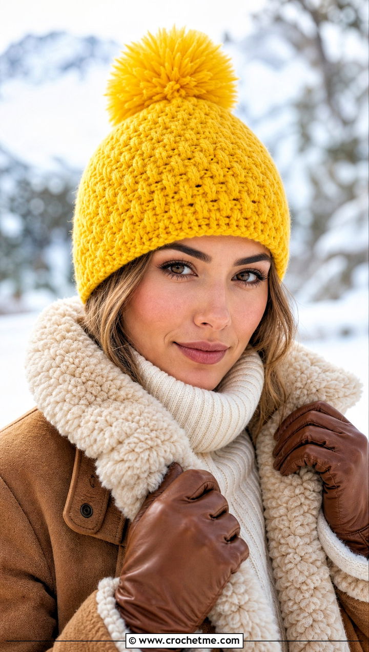 Pom Pom Mountain Ridge Crochet Beanie With Shearling Coat - 15 Mountain Ridge Crochet Beanie outfit ideas