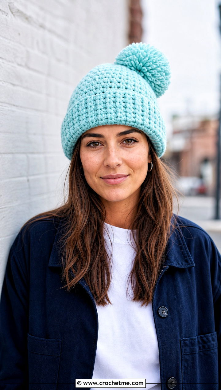 Pom Pom Oversized Crochet Beanie With Chore Jacket - 15 Oversized Crochet Beanie outfit ideas