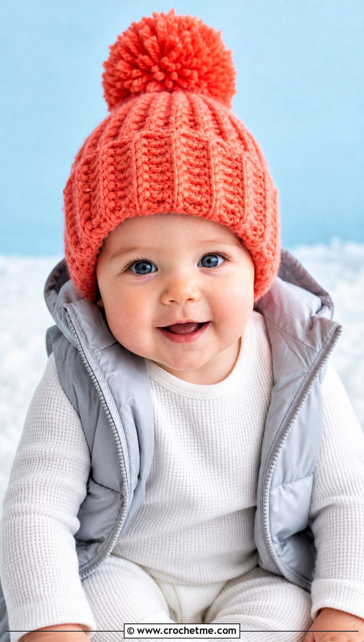 Pom Pom Photo Prop Crochet Hat With Puffer Vest - 15 Photo Prop Crochet Hat outfit ideas
