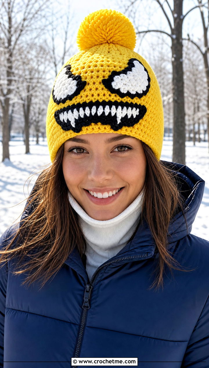 Pom Pom Venom Crochet Beanie With Puffer Jacket - 25 venom crochet beanie outfit ideas