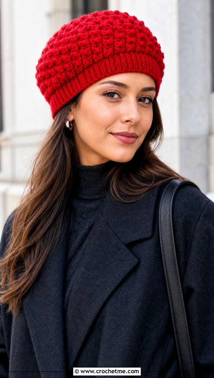 Pompom Free Bert Crochet Hat With Monochrome Outfit - 15 Bert Crochet Hat outfit ideas