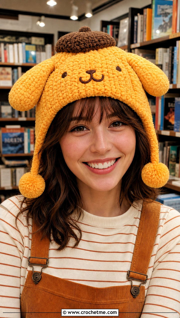 Pompompurin Pom Pom Beanie With Corduroy Overalls - 25 sanrio crochet beanie outfit ideas