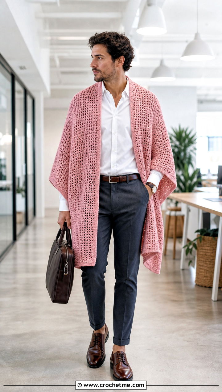Ponchini Crochet Mens Poncho With Office Separates - 25 crochet men's poncho outfit ideas