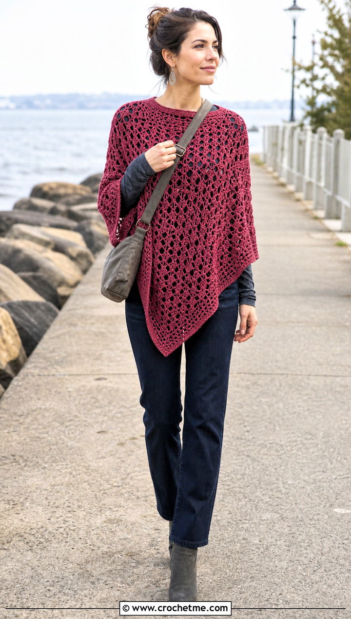 Poncho Crochet Coverup With Straight Leg Jeans - 35 crochet coverups outfit ideas