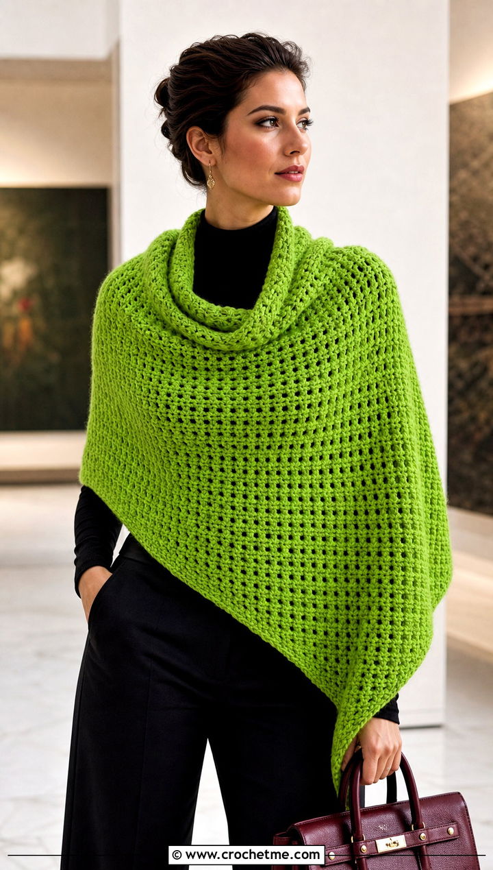 Poncho Crochet Cowl Shawl With Slim Pants - 20 crochet cowl shawl outfit ideas
