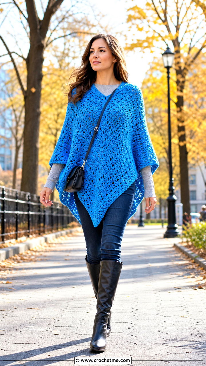 Poncho Crochet Shawl With Skinny Jeans - 35 easy simple crochet shawl outfit ideas