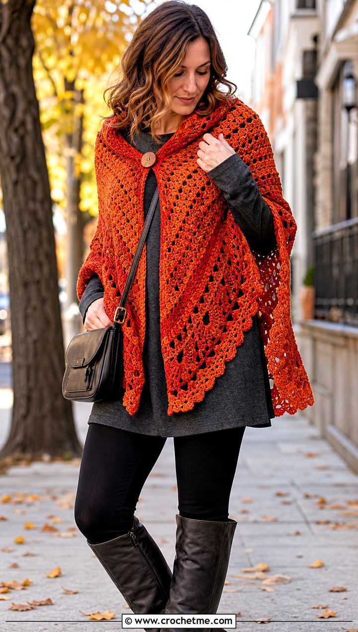 Poncho Draped Fall River Crochet Shawl With Leggings - 25 Fall River Crochet Shawl outfit ideas