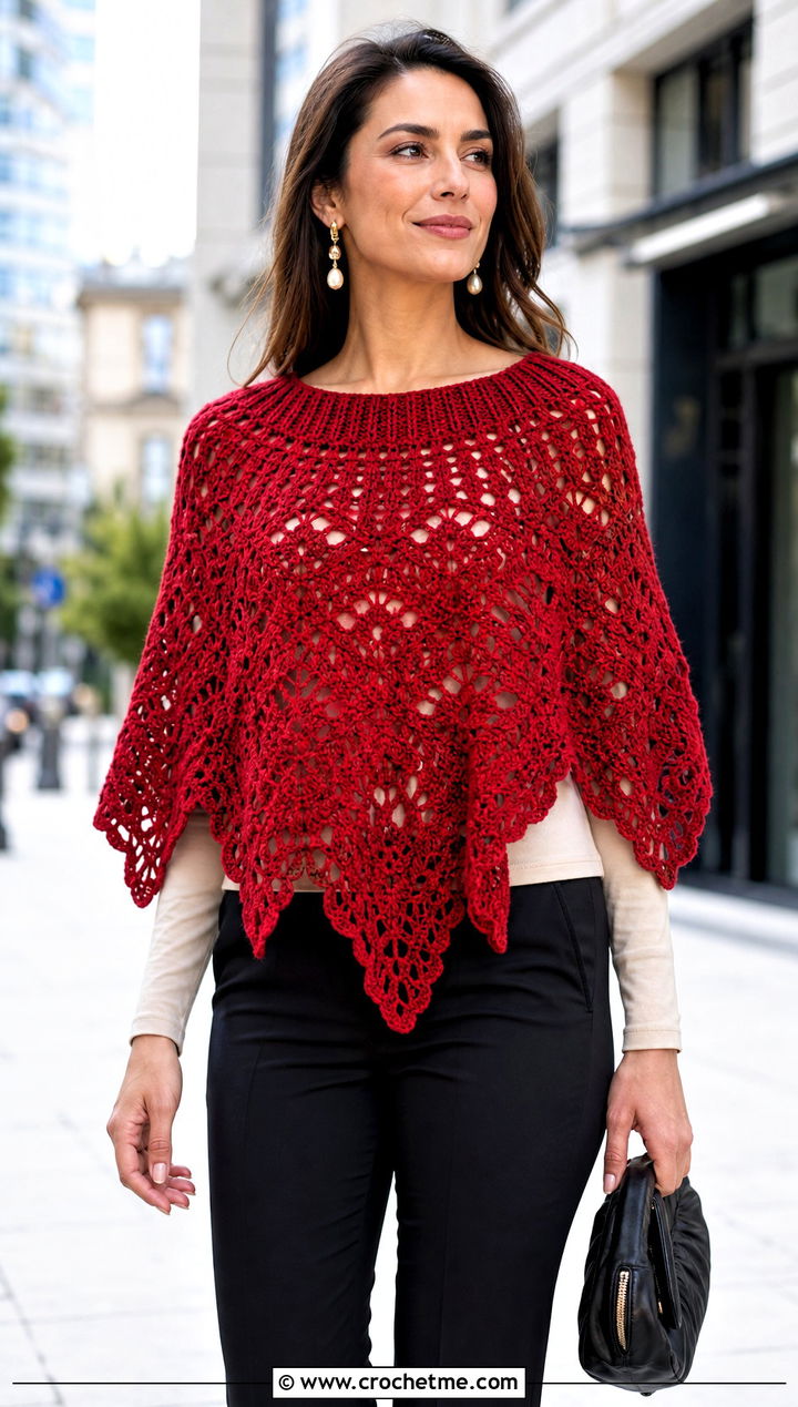 Poncho Shawl With Slim Ankle Pants - 25 Crochet Shawl In A Cake outfit ideas