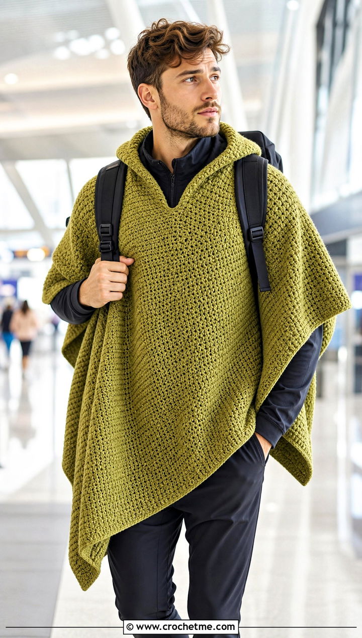 Poncho Style Crochet Shawl With Athleisure - 30 crochet shawl for men outfit ideas