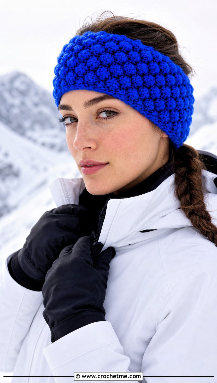 Popcorn Stitch Crochet Ear Headband With Ski Jacket And Snow Boots - 30 crochet ear headband outfit ideas