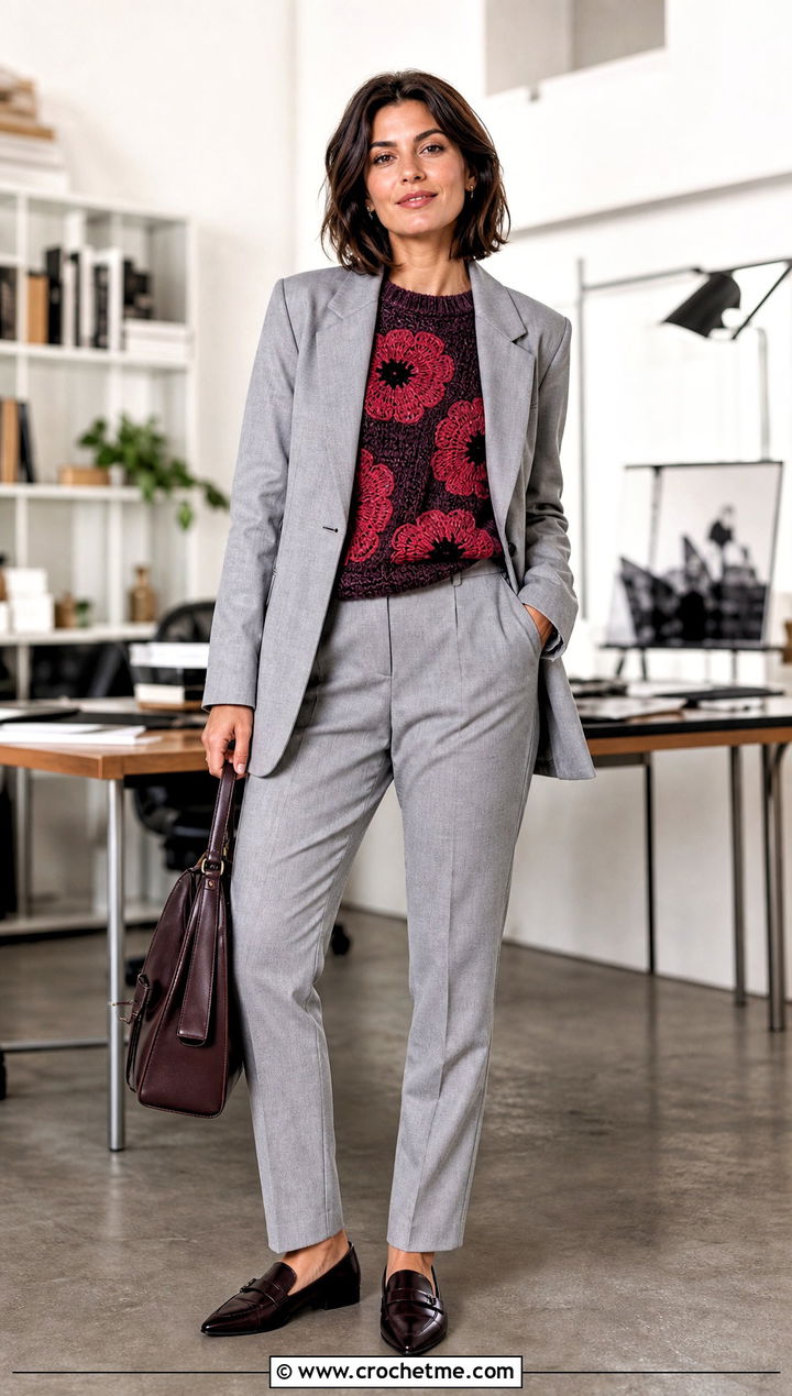 Poppy Motif Sweater With Matching Suit - 30 flower crochet sweater outfit ideas