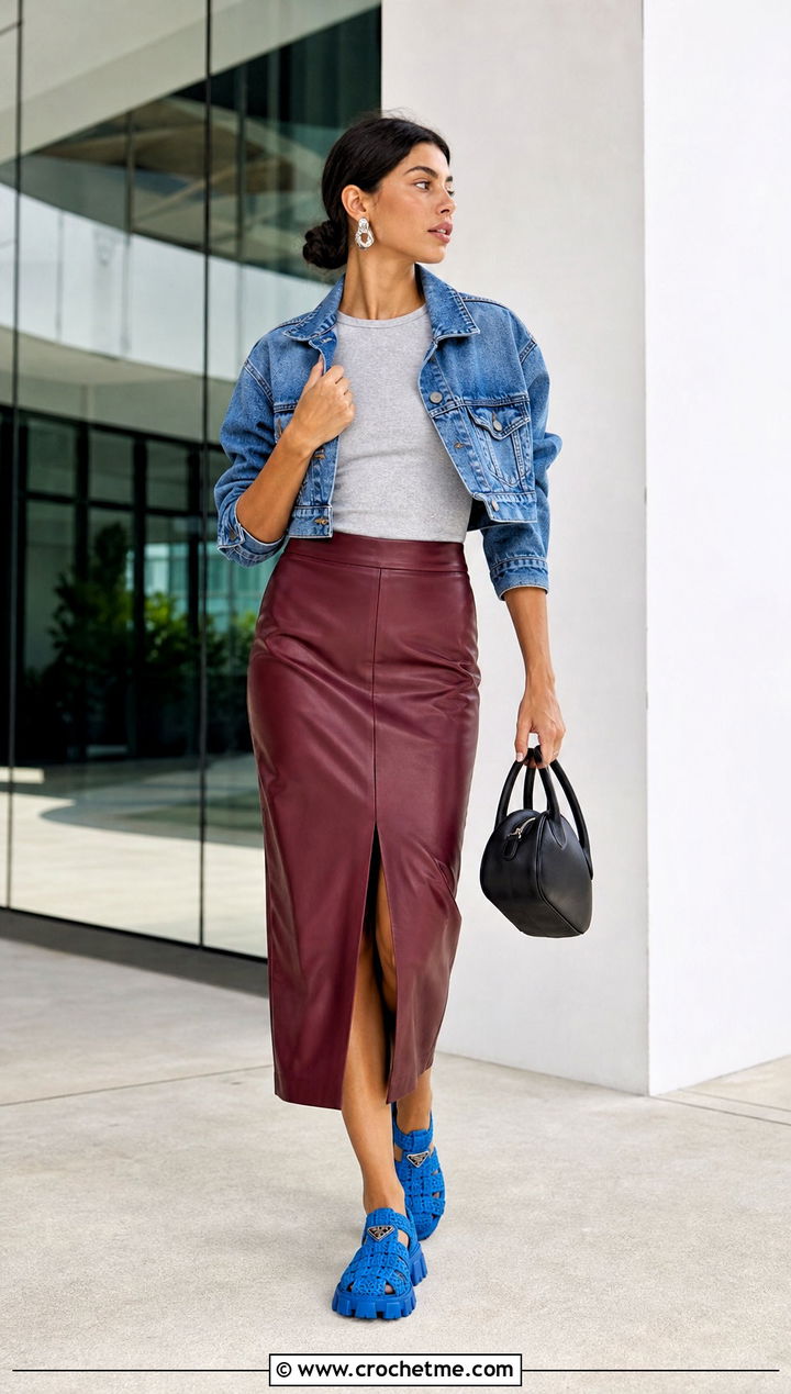 Prada Chunky Crochet Sandals With Leather Midi Skirt - 25 prada crochet sandals outfit ideas