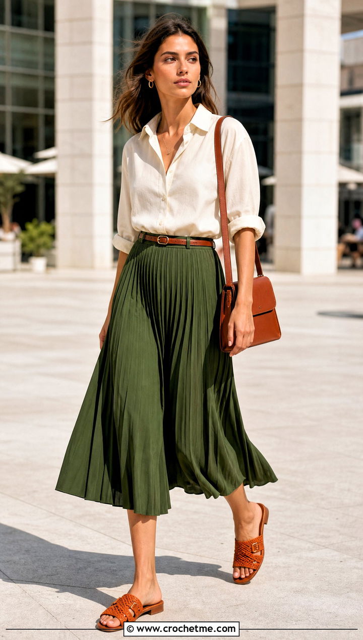 Prada Crochet And Leather Sandals With Pleated Midi Skirt - 25 prada crochet sandals outfit ideas